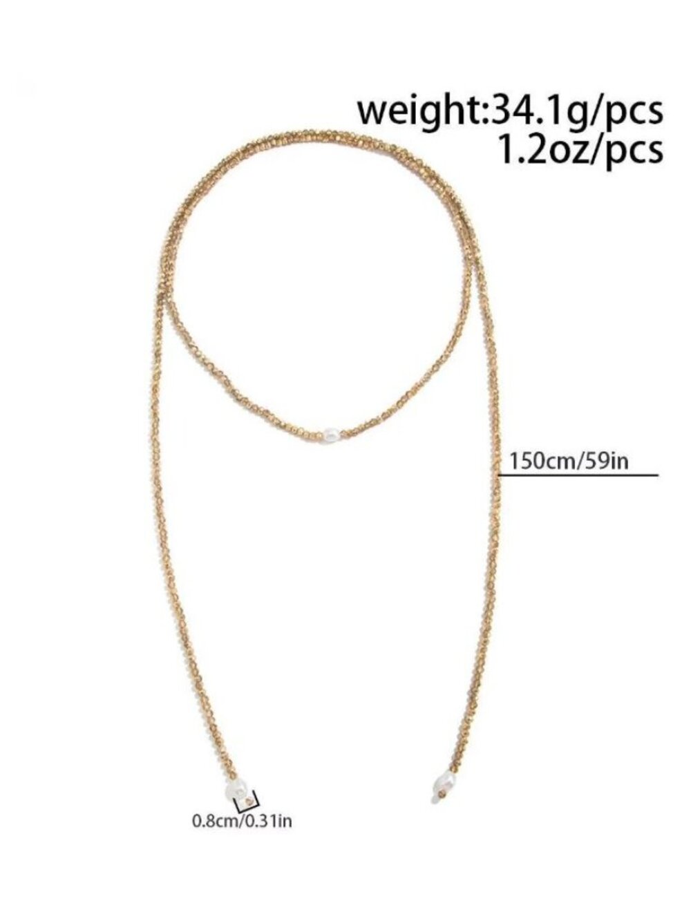 Gold Metallic Beaded & Pearl Y-Shaped Layered Necklace Adjustable Length - Picture 3 of 3